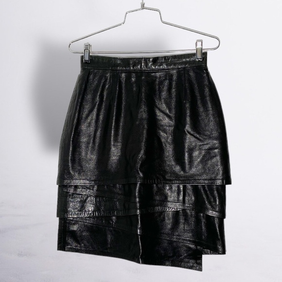 Vintage Dresses & Skirts - Vintage 80's By Giovanni Leather Layered Skirt Black Size 6
